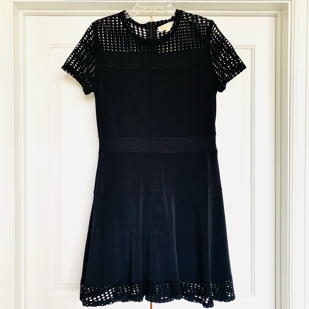 MICHAEL KORS | Michael Kors Black Lace Mesh Fit & Flare Dress | Size: La…